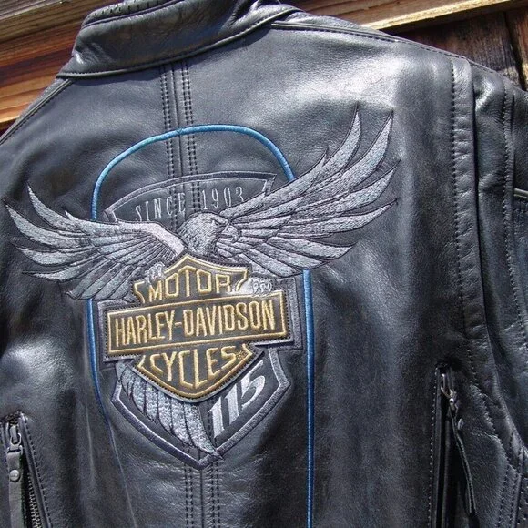 MEN'S AUTHENTIC HARLEY DAVIDSON 115th ANNIVERSARY EAGLE LEATHER JACKET X LRG EUC - Picture 2 of 9